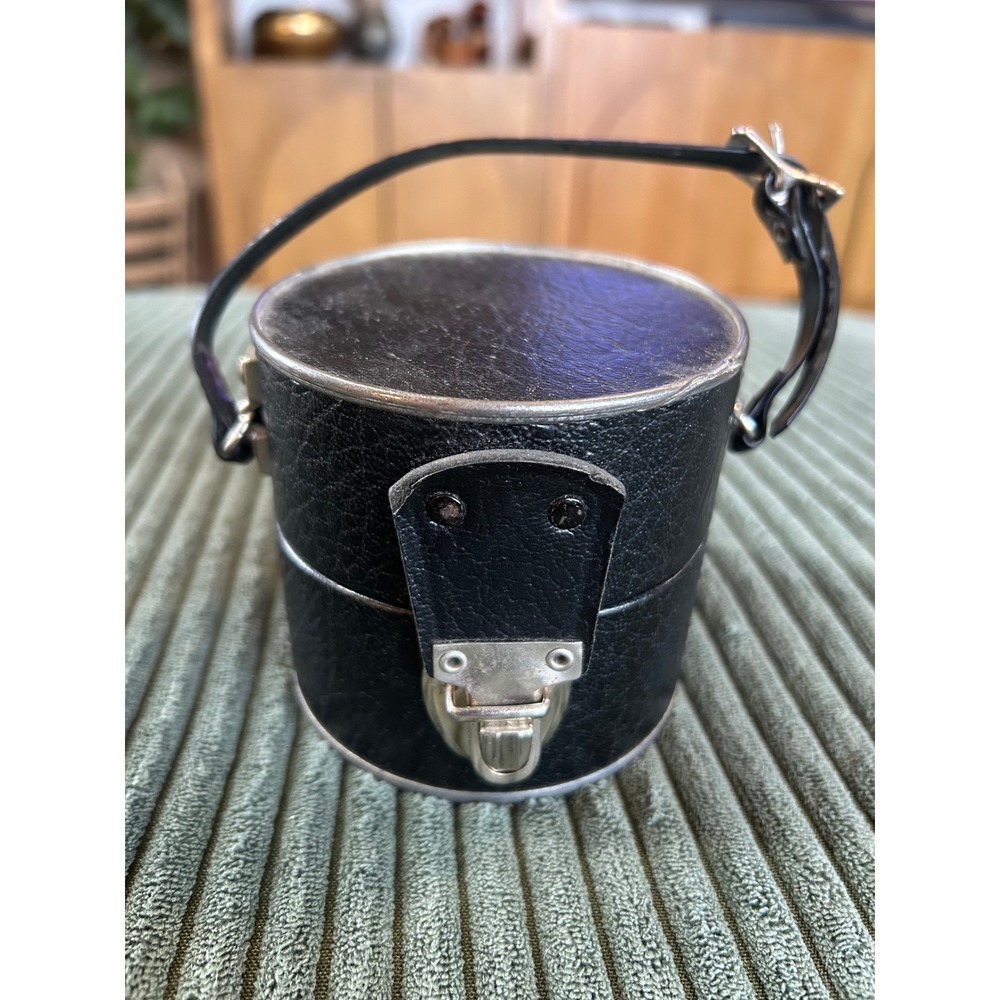 Vintage Black Faux Leather Camera Lens Case with Green Velvet Lining